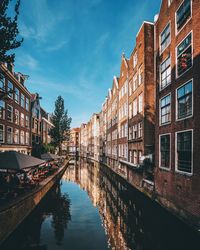 Canal amidst buildings in city against sky