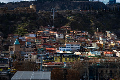 High angle view of buildings in city