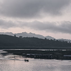 Scenic view of lake against sky during winter