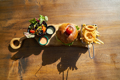 High angle view of food on table