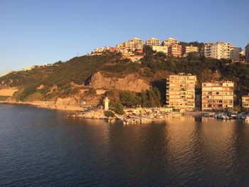 Scenic view of lake against clear sky