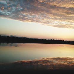 Scenic view of lake against sky at sunset