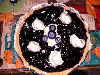High angle view of dessert on table