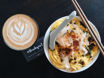 High angle view of breakfast on table