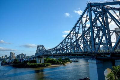 View of bridge over river against cloudy sky