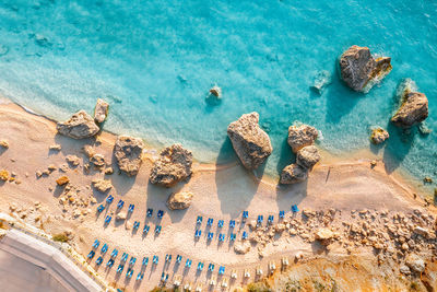 High angle view of beach and sea in greece