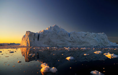 Scenic view of lake against clear sky during winter