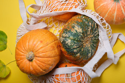 High angle view of pumpkins