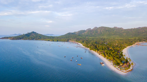 Aerial view of koh mook or muk island in morning.it is a small idyllic island in the andaman sea 