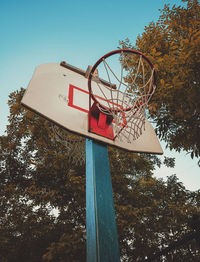 Low angle view of basketball hoop against sky