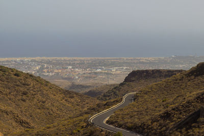 High angle view of road on mountain against sky