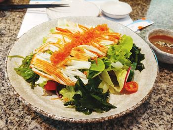 High angle view of meal served in plate