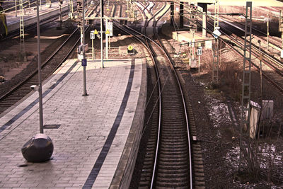 High angle view of railroad station platform