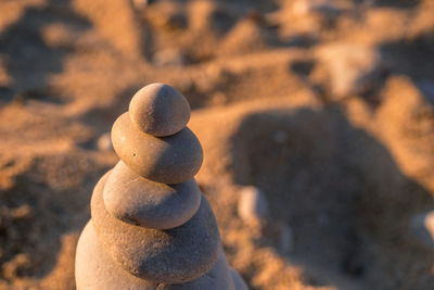 Close-up of stone stack on rock