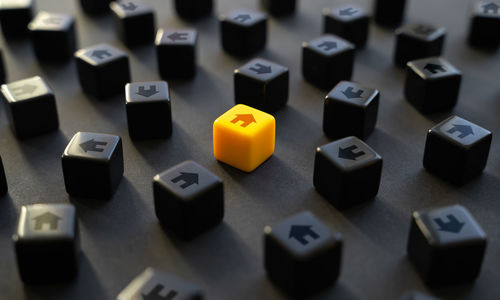 Close-up of dices on table