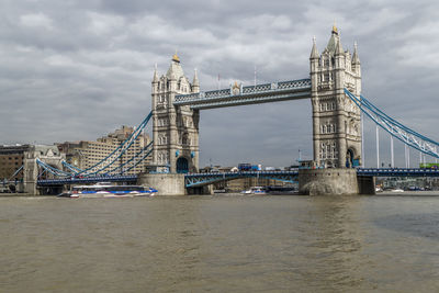 View of bridge over river against cloudy sky