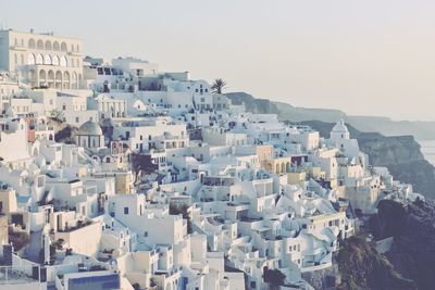 High angle view of buildings against clear sky