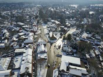 High angle view of townscape and buildings in winter