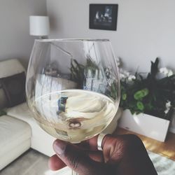 Cropped image of hand holding wineglass at home