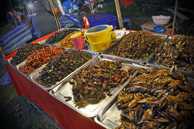 Various vegetables for sale at market stall