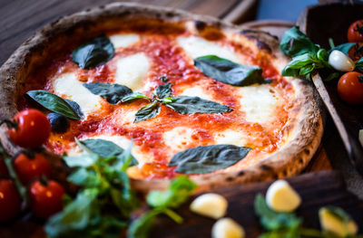 Close-up of pizza on table