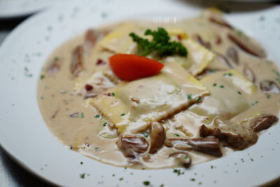 High angle view of food served in plate