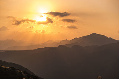 Scenic view of silhouette mountains against sky during sunset