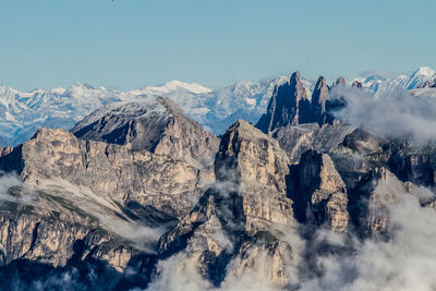 Panoramic shot of mountains against clear blue sky