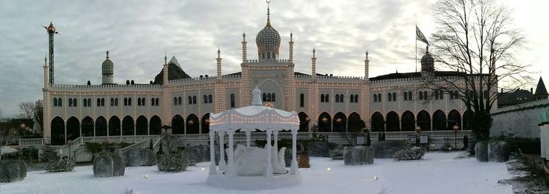 Buildings in city during winter