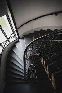 High angle view of spiral staircase in building