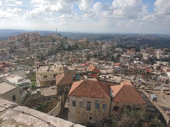 High angle view of townscape against sky