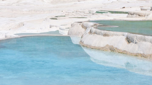 Natural travertine pools and terraces in pamukkale at turkey. 