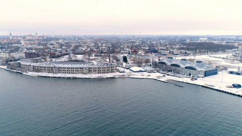 High angle view of buildings in city