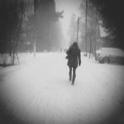 Woman standing on snow covered landscape