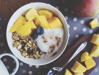 Directly above shot of breakfast in bowl on table