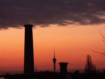Silhouette of building against cloudy sky during sunset