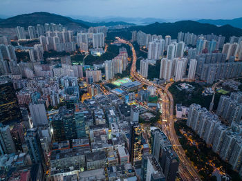 High angle view of buildings in city