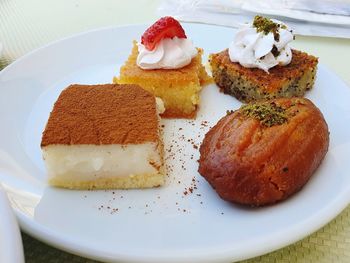 High angle view of dessert in plate on table