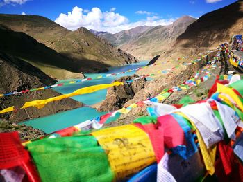 High angle view of multi colored mountains