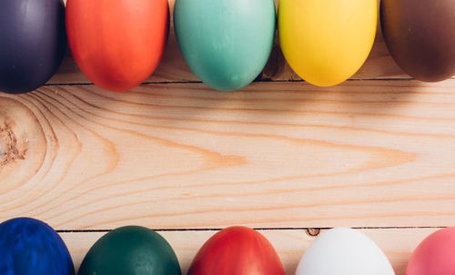 High angle view of multi colored balloons on table