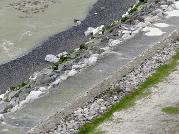 High angle view of rocks on shore