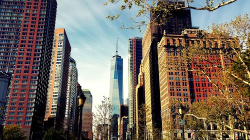 Low angle view of tall buildings against the sky