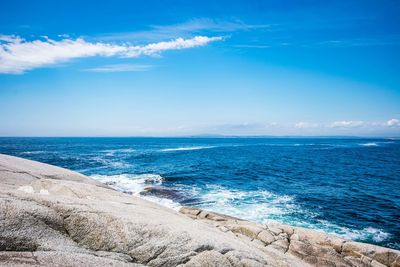 Scenic view of sea against blue sky