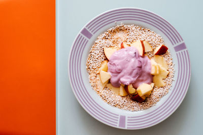 High angle view of ice cream in bowl