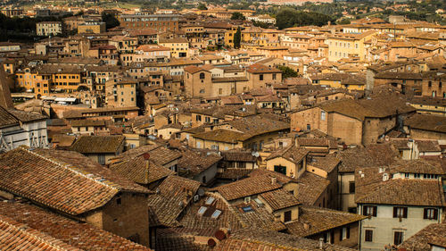 High angle view of buildings in city