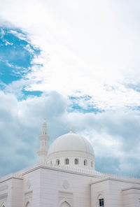 Low angle view of mosque against cloudy sky