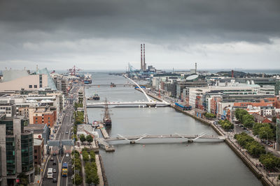 High angle view of city at waterfront