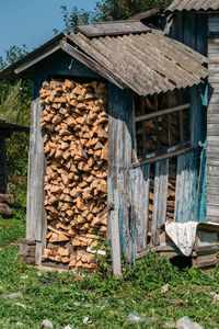 Stack of logs in building