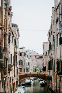 Canal amidst buildings against clear sky