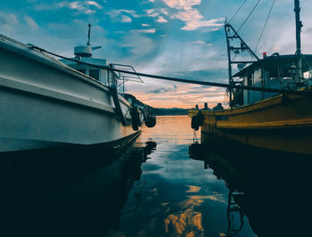 View of boats moored at harbor